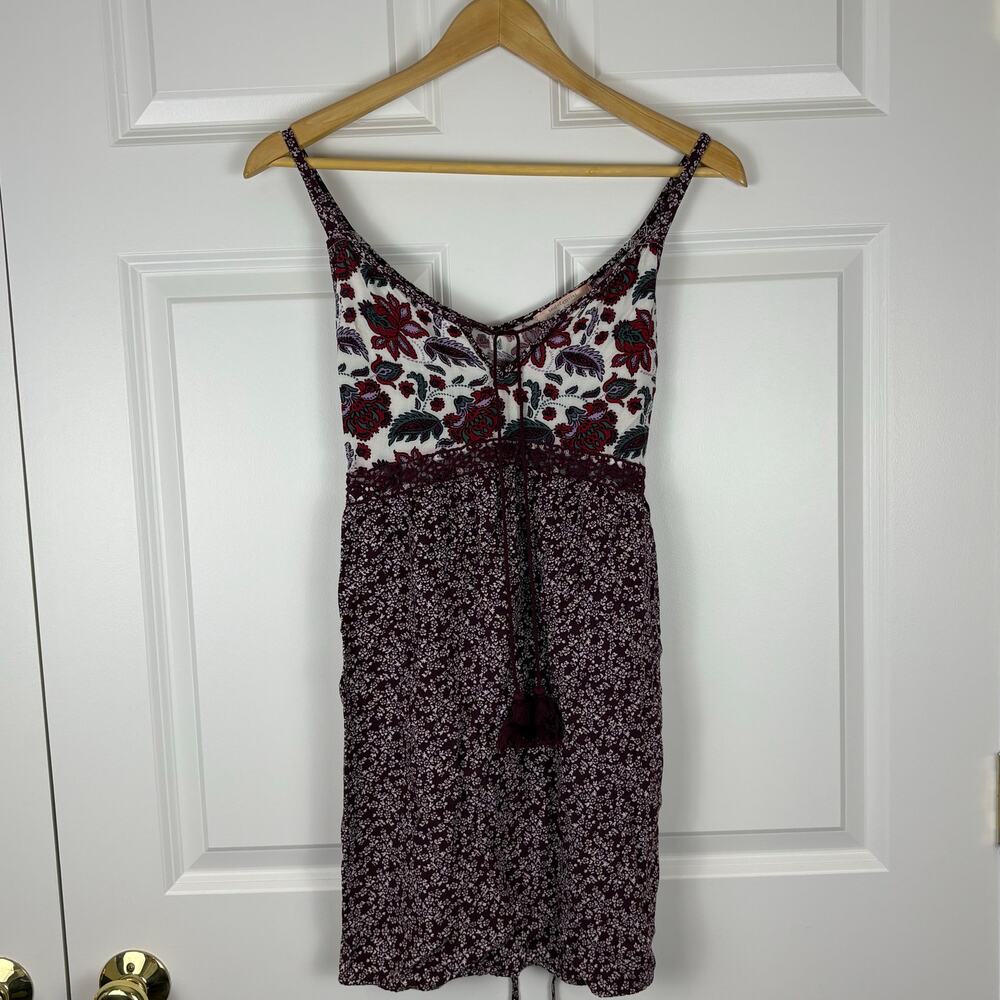 Band of Gypsies Mini Dress Boho Paisley Floral Bohemian Tie Peekaboo Size Small